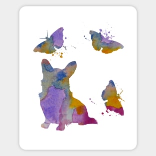 Corgi Art, Colorful Dog, With Butterflies Sticker